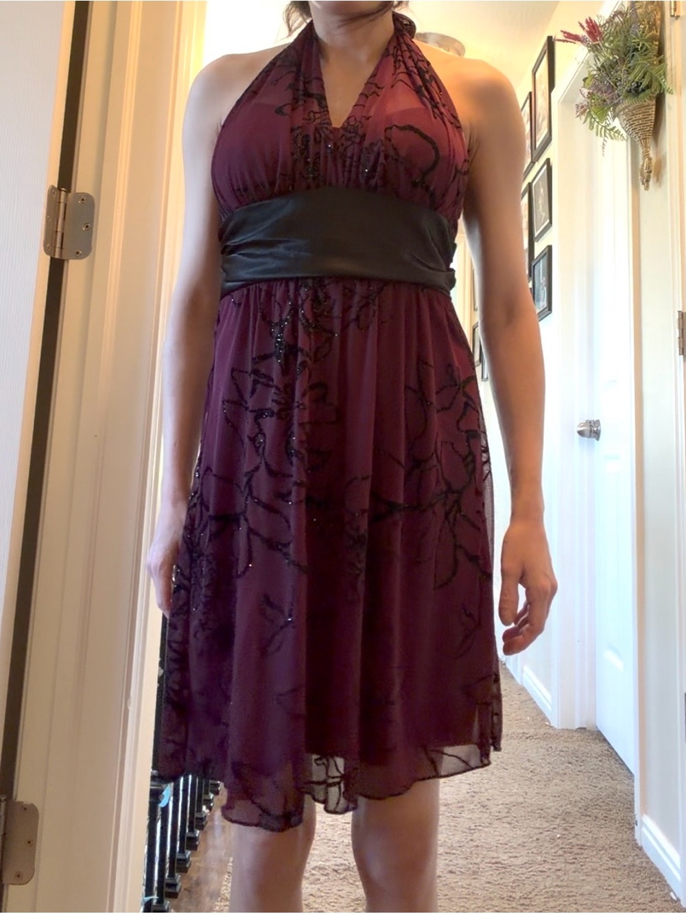 NWOT Speechless Burgundy Halter A-Line Dress with Black Waistband